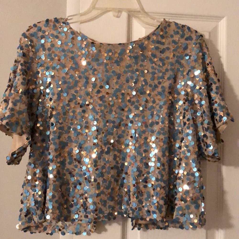 NWOT Sequin Cropped Shirt w/ Open Back